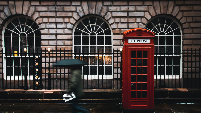 Telephone box on a city street