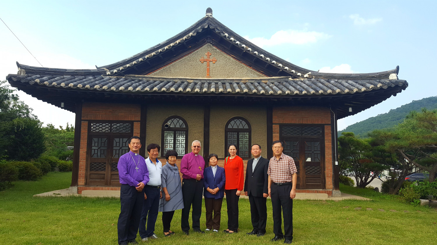 People outside a church in Korea