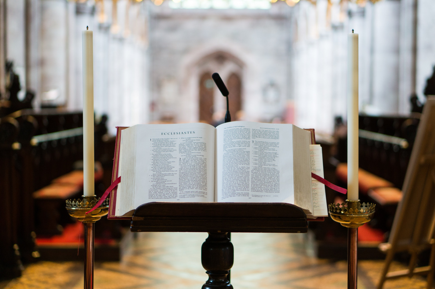 A Bible on a lectern 