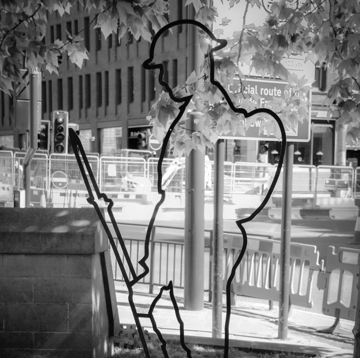 Silhouette of a soldier in the street