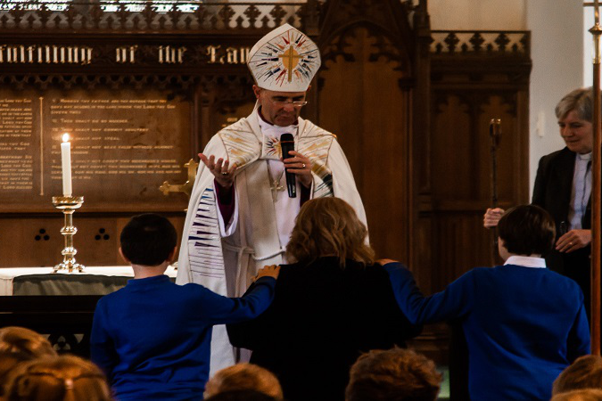 The Bishop of Brixworth taking a school church service