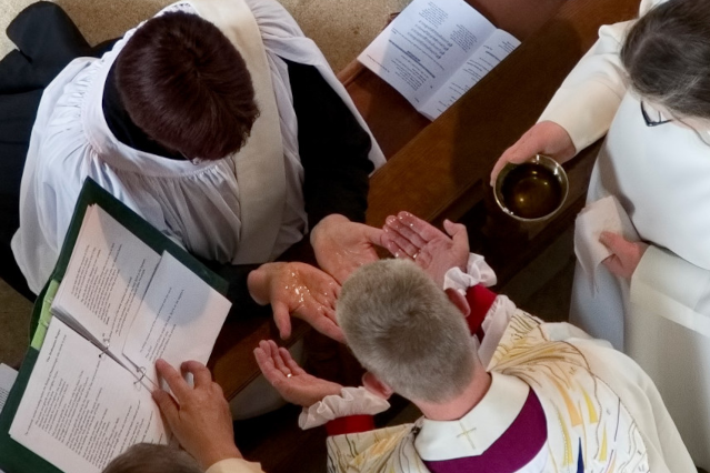 The anointing in palms in an ordination service